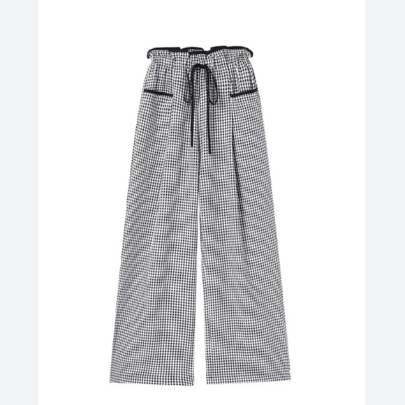 Pants - < Black & White Checkered Wide Leg Casual Pants >